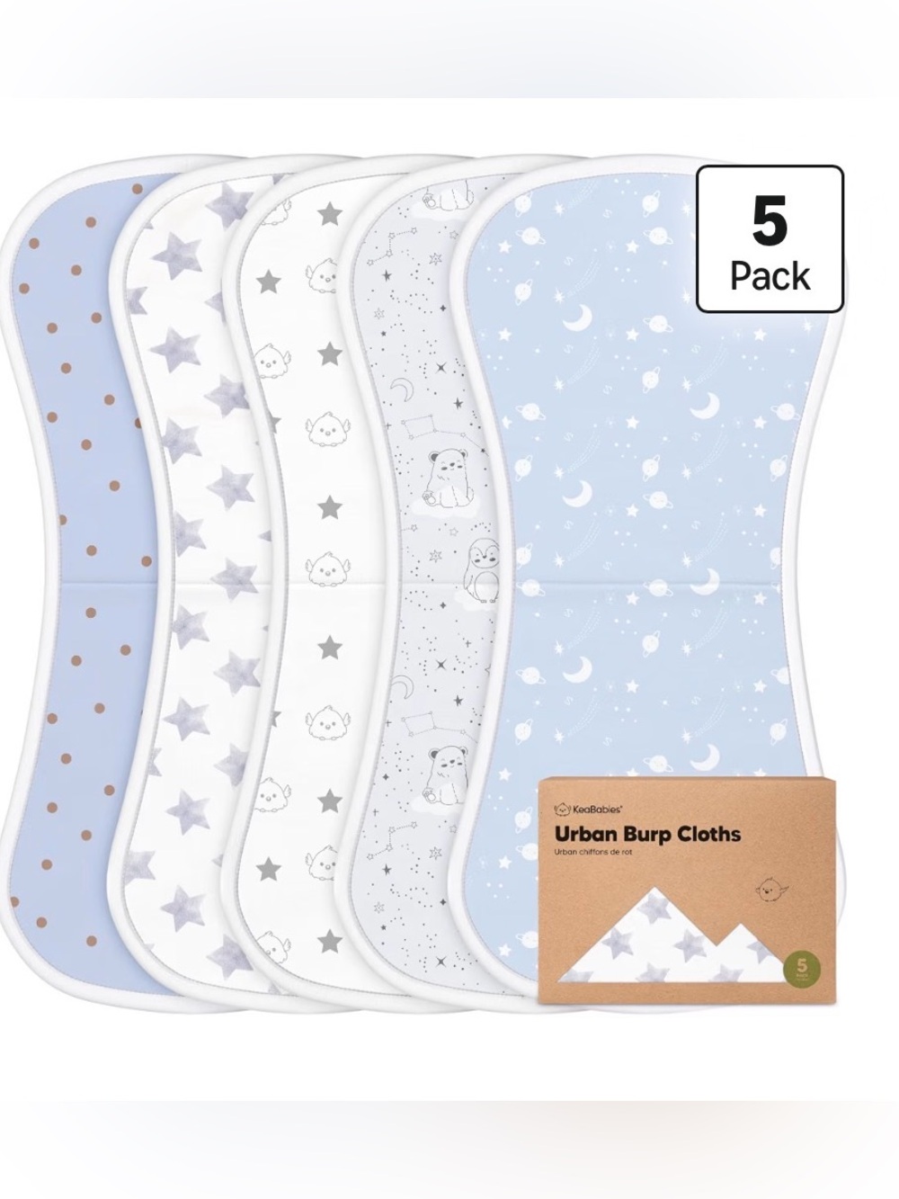 Keababies Organic Cotton Burp Cloths Constellation, 5 pack